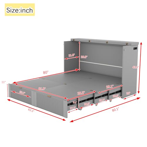 Harper & Bright Designs Queen Size Murphy Bed Cabinet Wall Bed Chest with USB, Charging Station and Large Storage Drawer for Home Office (White)