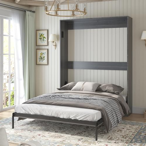BALUS Murphy Bed Cabinet, Large Murphy Bed, Guest Room Folding Wallbeds Hidden Bed Wall Unit, Can be Folded into a Cabinet,White