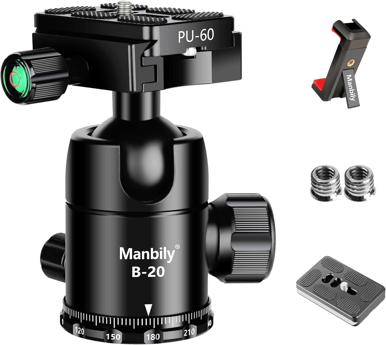 Manbily Professional Tripod Ball Head,Super Long Lens Does Not Easy Nod or Sag,Rotate 360 Degrees,Quick Release Plate and Level Gauge