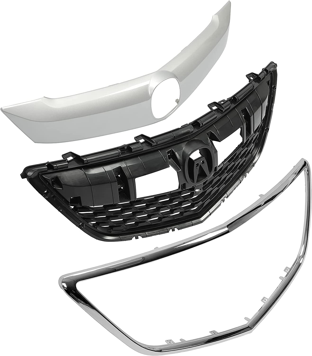 HECASA Front Grille Cover Compatible with 2014-2016 ACURA MDX Silver Black Replacement for AC1200121 75101TZ5A01