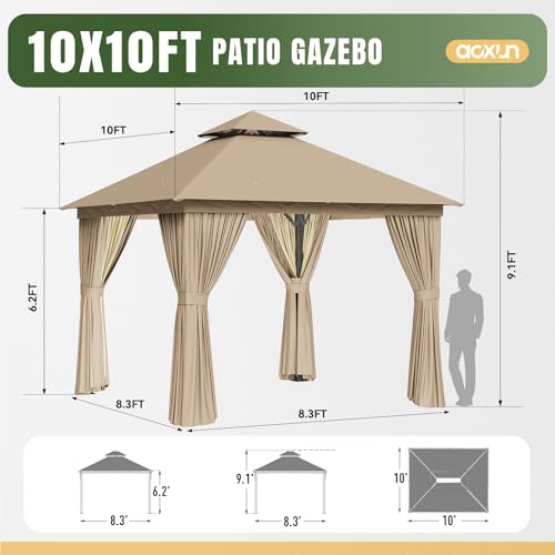 AOXUN Outdoor Gazebo for Patio 10x12, Metal Frame Canopy with Double Roofs