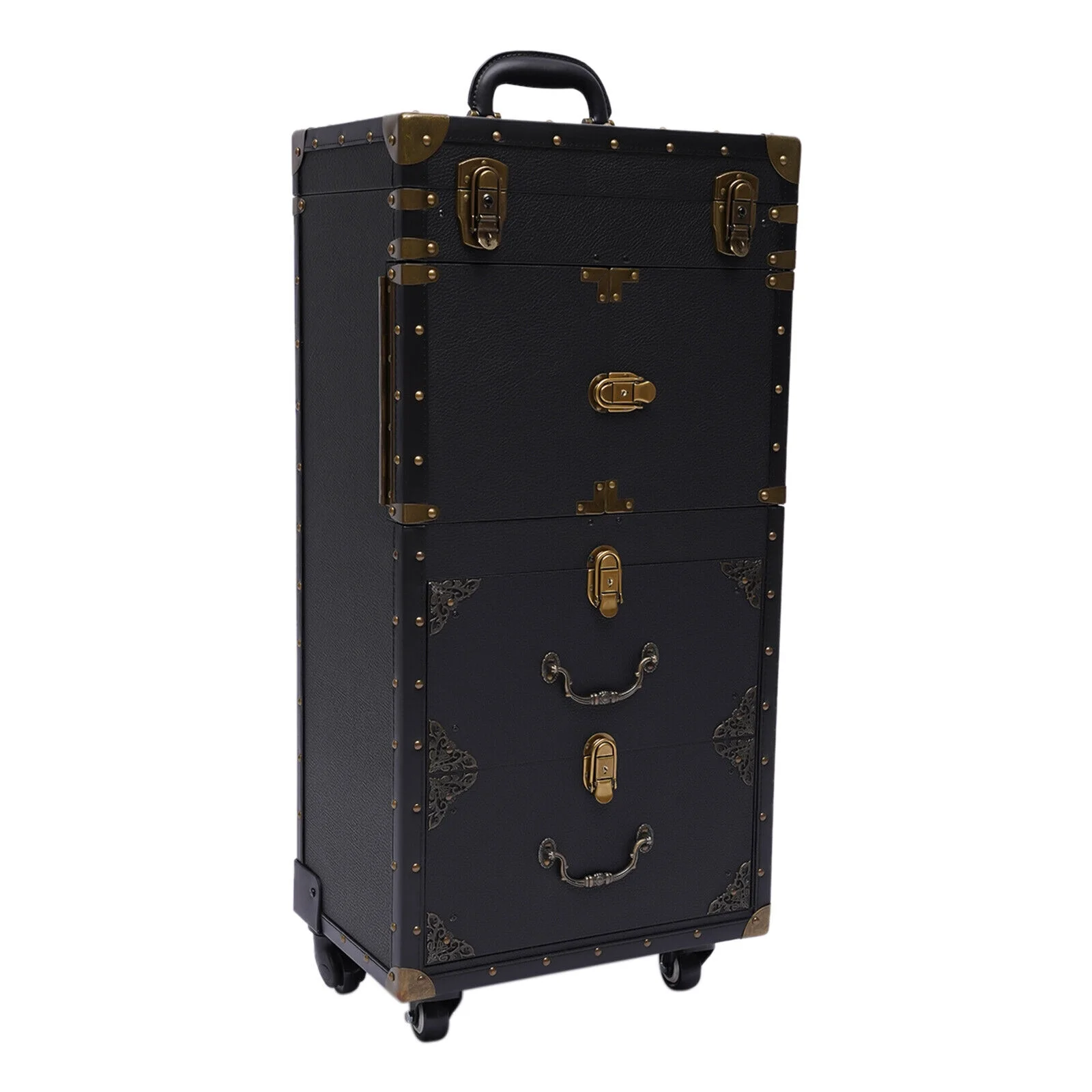 Miumaeov Portable Rolling Makeup Train Case Hairdressing Clipper Trimmer Display Suitcase Travel Organizer Beauty Salon Cosmetic Luggage Box