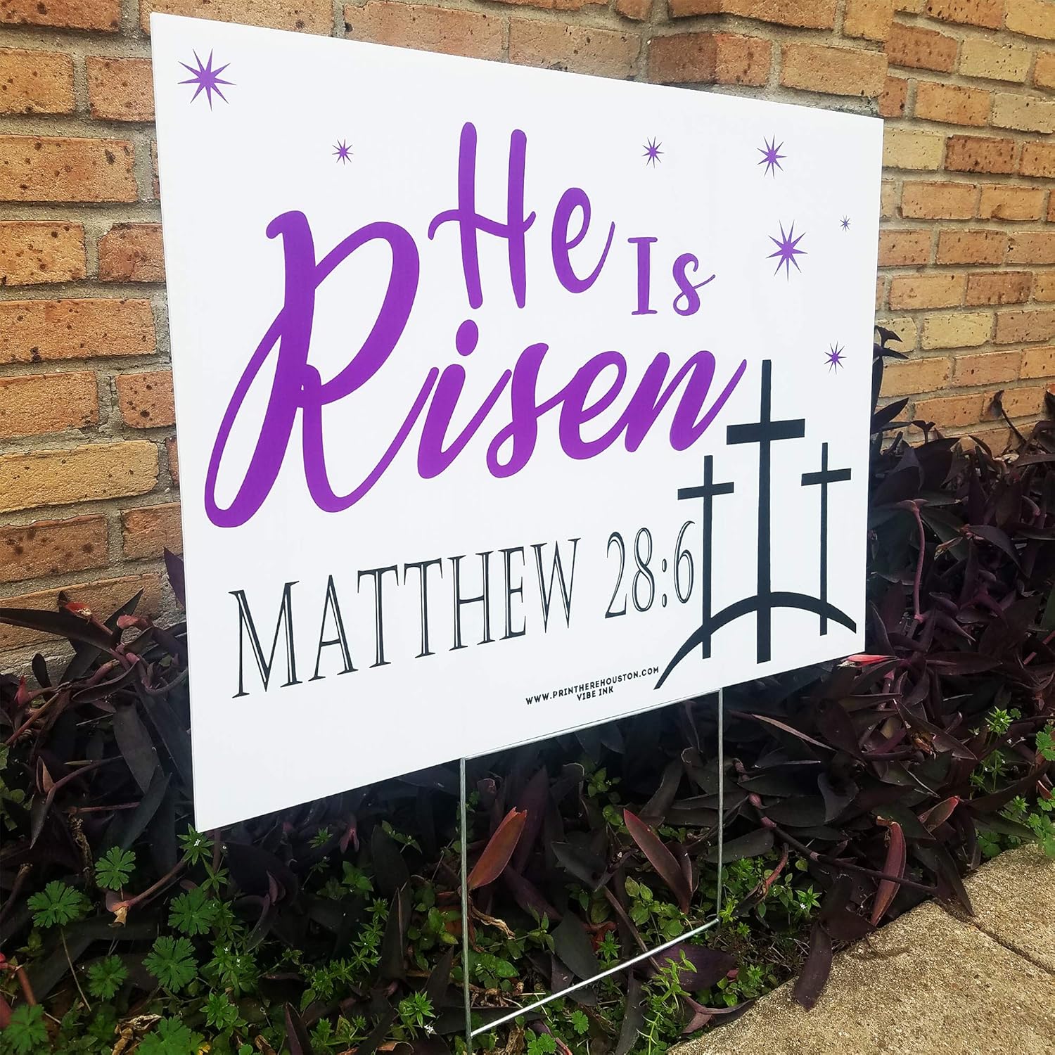 VIBE INK He is Risen - Matthew 28:6-24 x18 Decorative Jesus Easter Screen Printed Yard Signs with Metal Stake Stands - Waterproof, Double-Sided