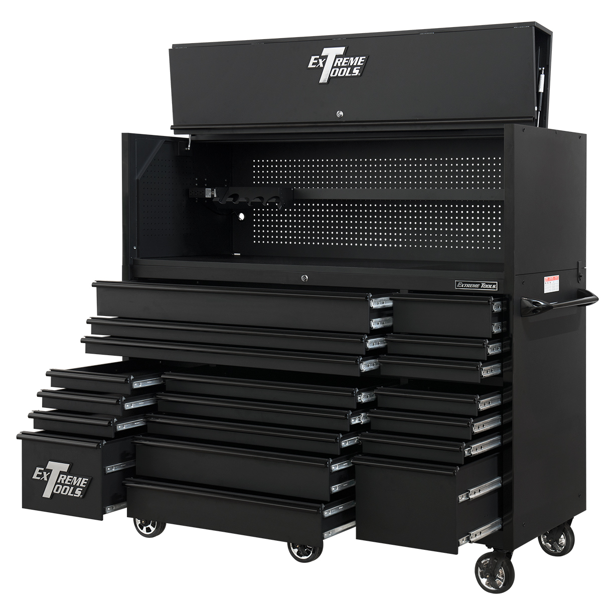 used toolboxExtreme Tools 72in. x 30in. 19 Drawers Triple Bank Roller Cabinet and Power Workstation Hutch Combo