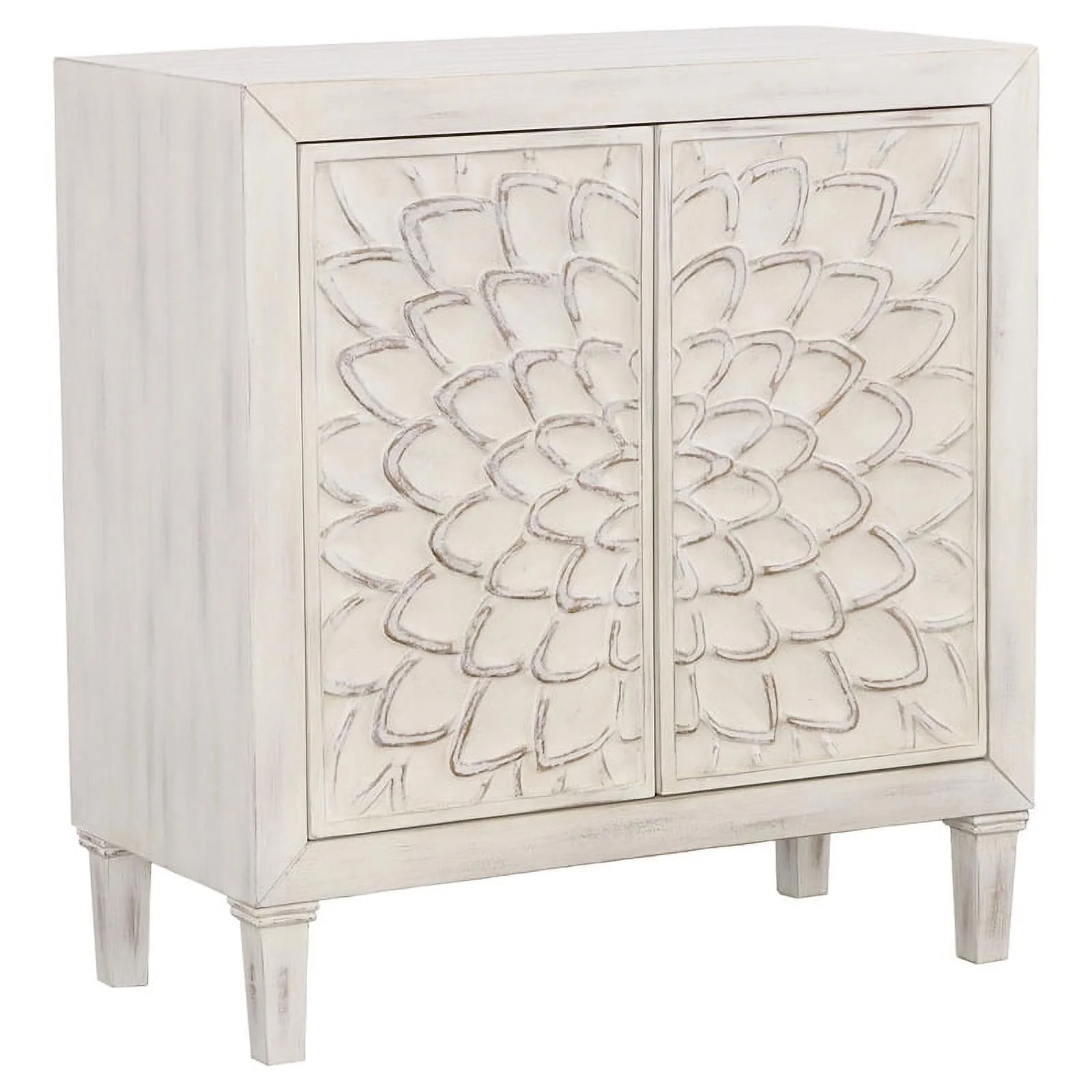 Pemberly Row Wood Accent Cabinet with Floral Carved Door White