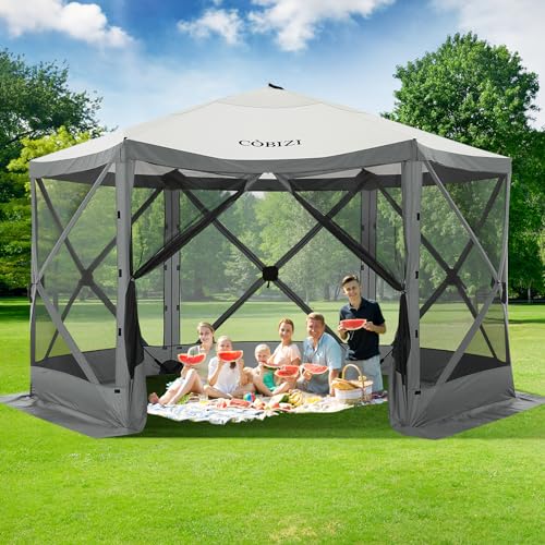 COBIZI 12x12ft Pop up Gazebo Screen Tent Screen House for Camping, Camping Outdoor Screened Gazebo, Canopy Tent