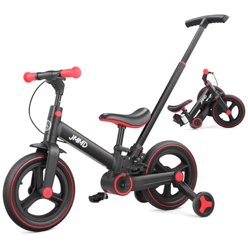 JMMD Toddler Bike with Push Handle for Kids 18-60 Months, 6 in 1 Foldable Push Bike with Training Wheels, Pedals, Brakes, Kickstand
