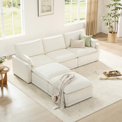 CHITA 113" Oversized Cloud Sectional Couch, Modern Modular Sectional Sofa Set for Living Room, 4 Seater L Shaped Couch, Cream