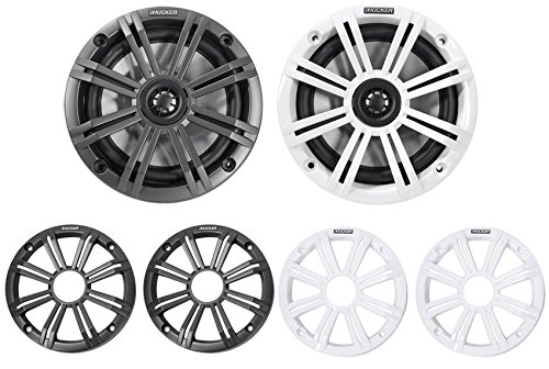 KIC45KM654 Kicker KM65 6.5-Inch (165mm) Marine Coaxial Speakers with 3/4-Inch (20mm) Tweeters, 4-Ohm, Charcoal and White Grilles