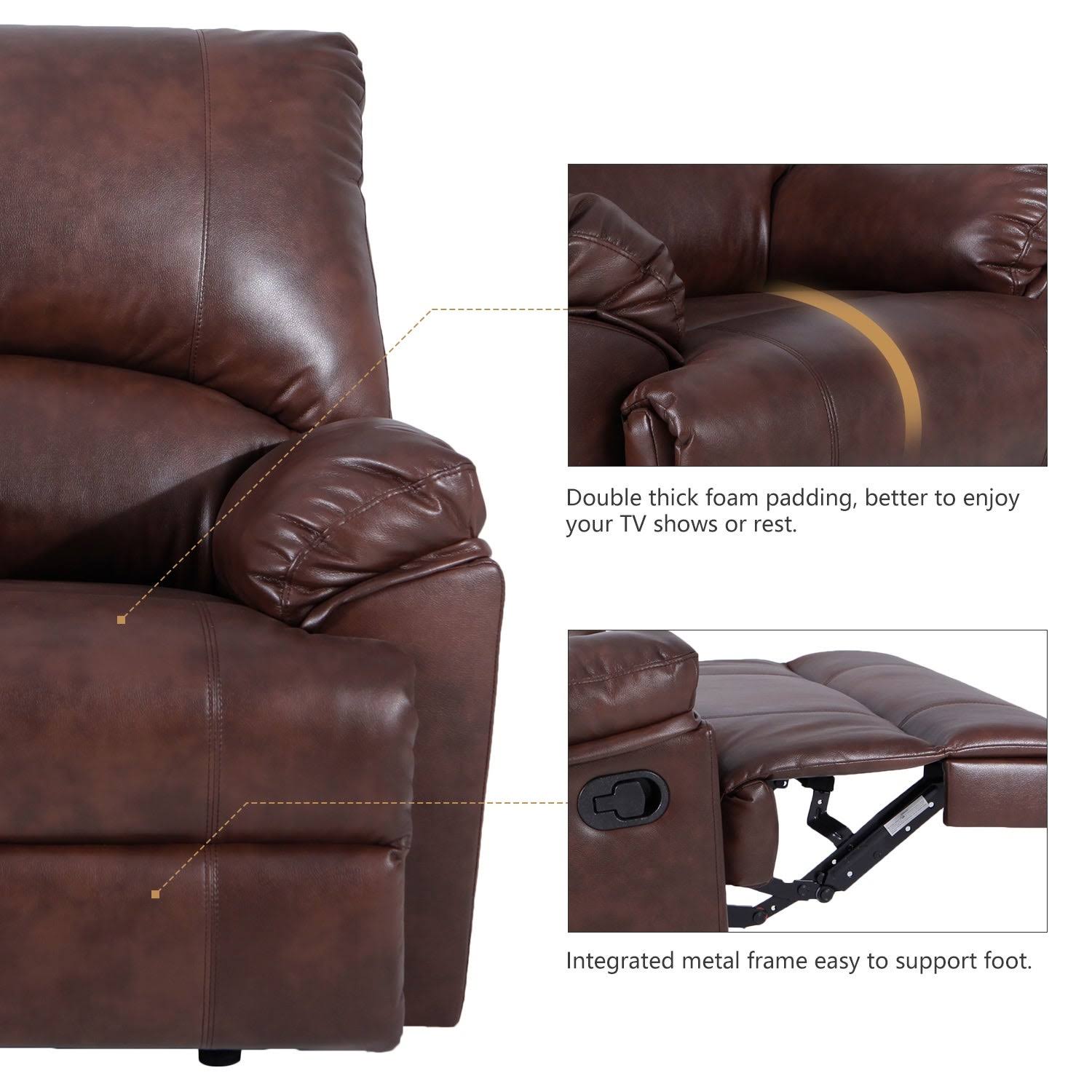 Rocker Recliner with Heated Modern PU Leather Living Room Chair - Black