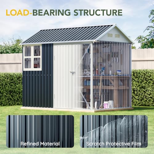 6x4FT Outdoor Steel Storage Shed with Clear Window, Lockable Doors, Weather-Resistant Metal Tool Shed for Garden, Backyard, Patio, and Utility Storage