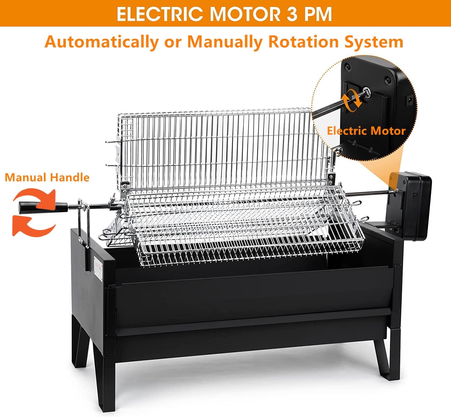 Onlyfire 2 IN 1 Charcoal Grill Rotisserie Kit with 3 Stainless Steel Rotating Baskets and 24 In Grill Grate
