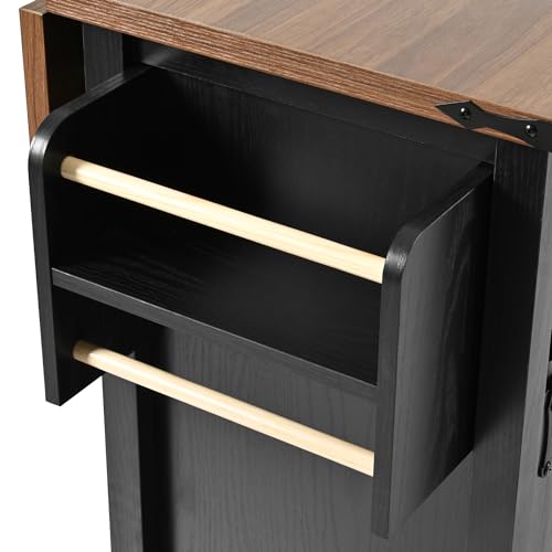 Kitchen Island Cart With Power Outlet, 2 Doors, Drop Leaf, Spice Rack, 2 Drawers - Rolling Storage Cart on Wheels for Home and Dining Room - White