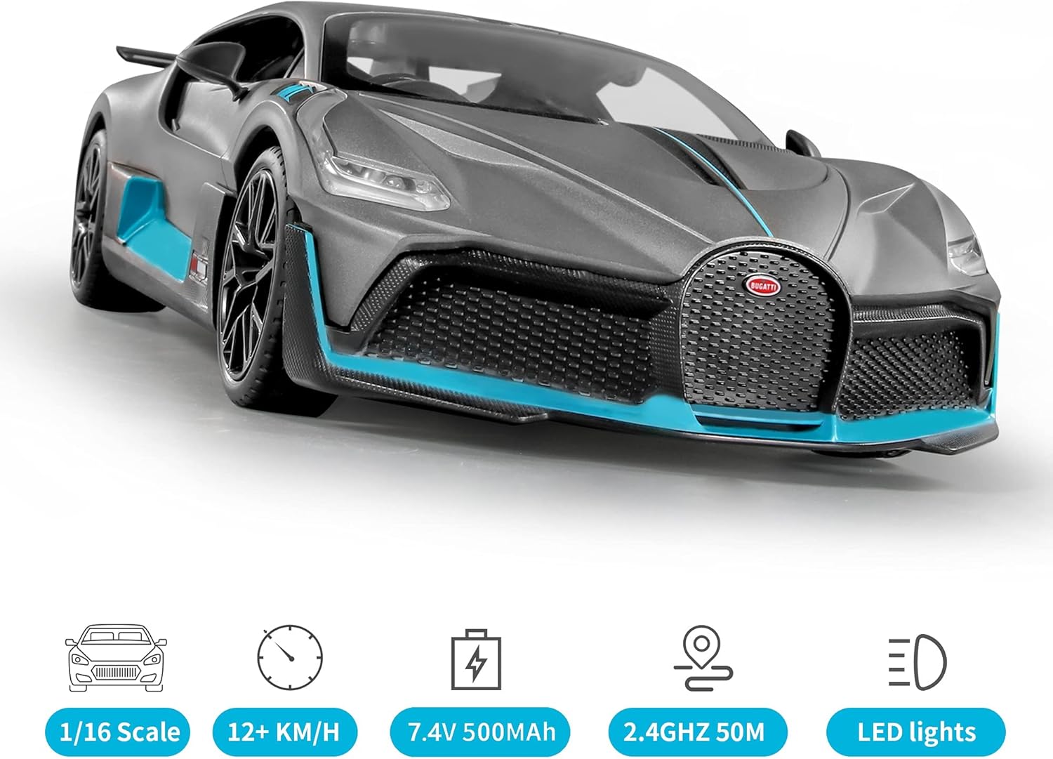 MIEBELY Bugatti Remote Control Car – 1/12 Scale RC Car for Children and Adults – Realistic Bugatti Divo Car with Lights – Detachable Steering Ring
