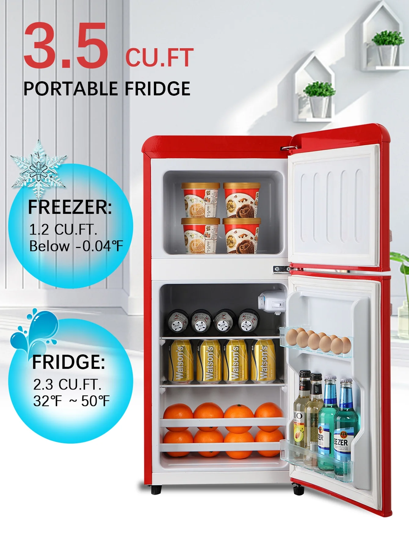 KRIB BLING 3.5 Cu.ft Mini Fridge with 7 Level Thermostat, Compact Refrigerator with Freezer on Top, Ideal for Dorm, Office, Black