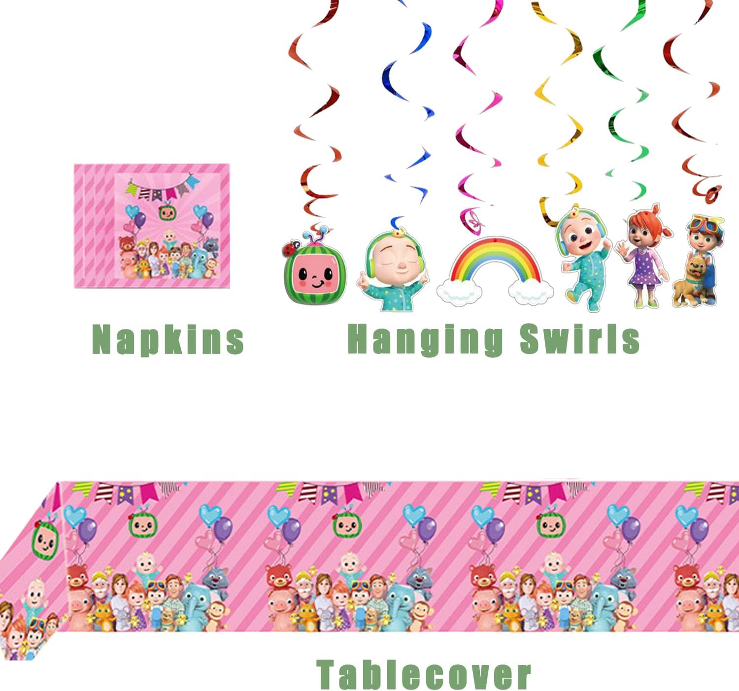 PINKBB Pink Baby Melon Party Decorations, Supplies Pack with Banner, Flatware, Plates, Cups, Napkins, Balloons, Cake Topper