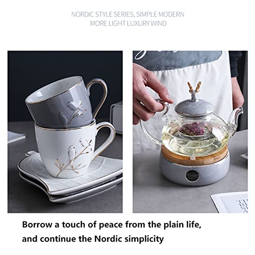 Ceramic Flower Tea Set Porcelain Coffee Set Service for 4 Fruit Flower Teapot Afternoon Tea Tea Tea Candle Can Be Heated for Adults Christmas Women