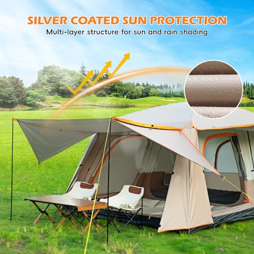 Camping Tent 4-6 Person, Double Layer, Multi-Room Family Cabin Tents with 3 Doors, Mesh Windows, Rainfly & Windproof
