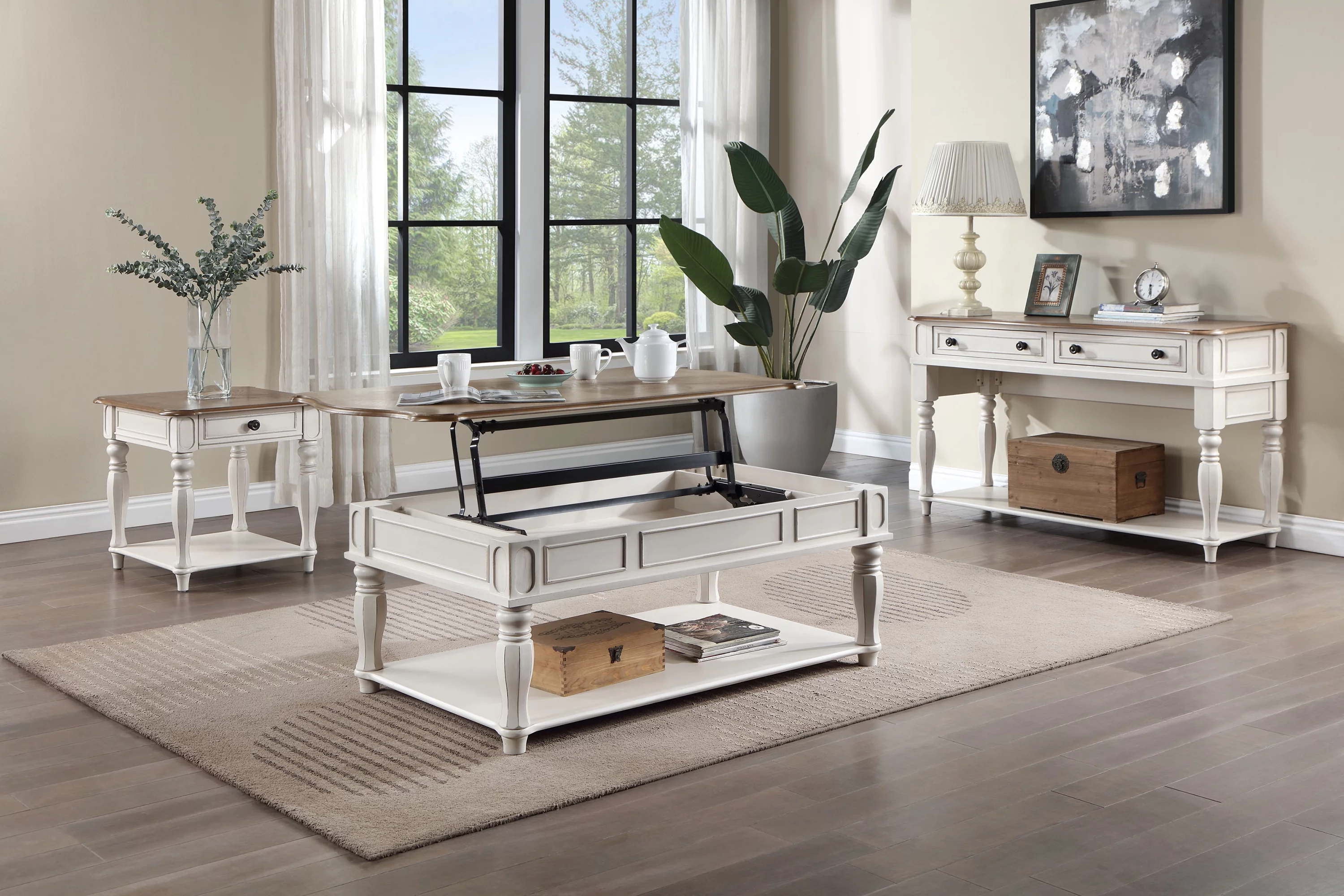 ACME Florian End Table in Oak and Antique White