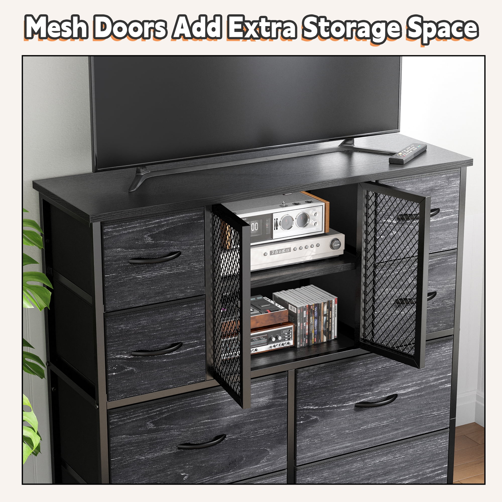 EnHomee Tall Dresser for Bedroom Large Dresser with Cabinet and 10 Drawers 38W x 48.1H Fabric Dresser for Closet,Black
