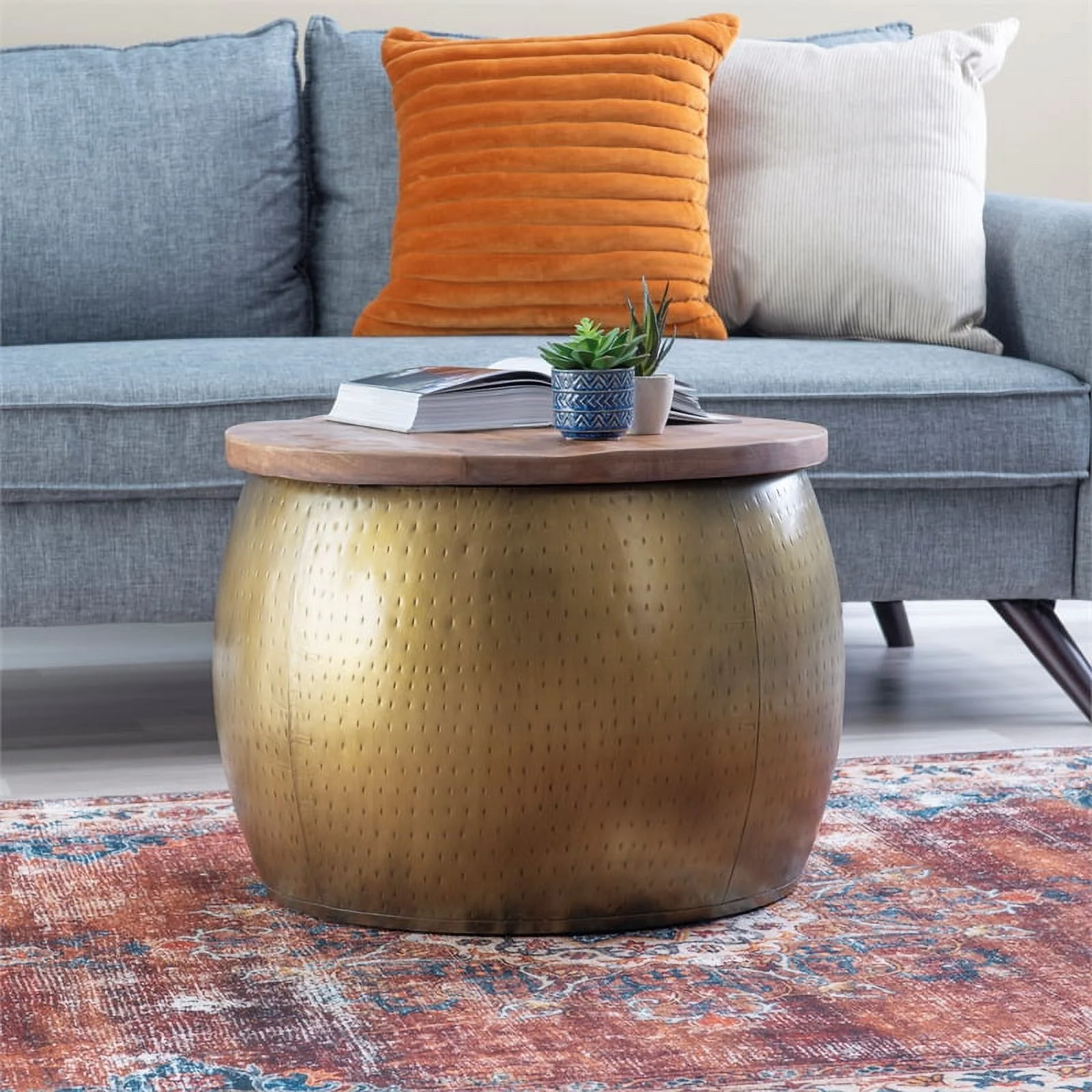 Home Square 3-Piece Set with Metal Drum Table and 2 Drum Side Tables