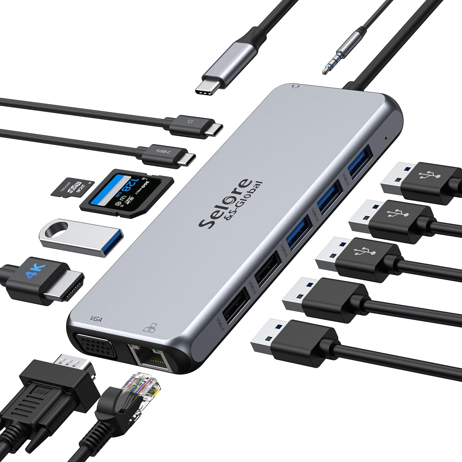USB C Docking Station, 14 in 1 Laptop Docking Station Dual Monitor Type-C Data Dongle USB C to Dual HDMI 4K, VGA, Ethernet, 100W PD