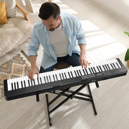 88 Key Digital Piano, Semi Weighted Electronic Keyboard Piano with Music Stand, Power Supply, Sustain Pedal, Bluetooth, Carrying Case, Headphones