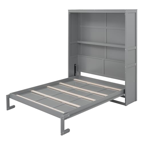 Harper & Bright Designs Queen Murphy Bed Frame with Storage Shelves, Foldable Cube Cabinet Queen Platform Bed