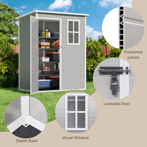 Gizoon 5x3 FT Resin Storage Shed Outdoor, Heavy-Duty Resin Shed with Floor for Patio, Lawn