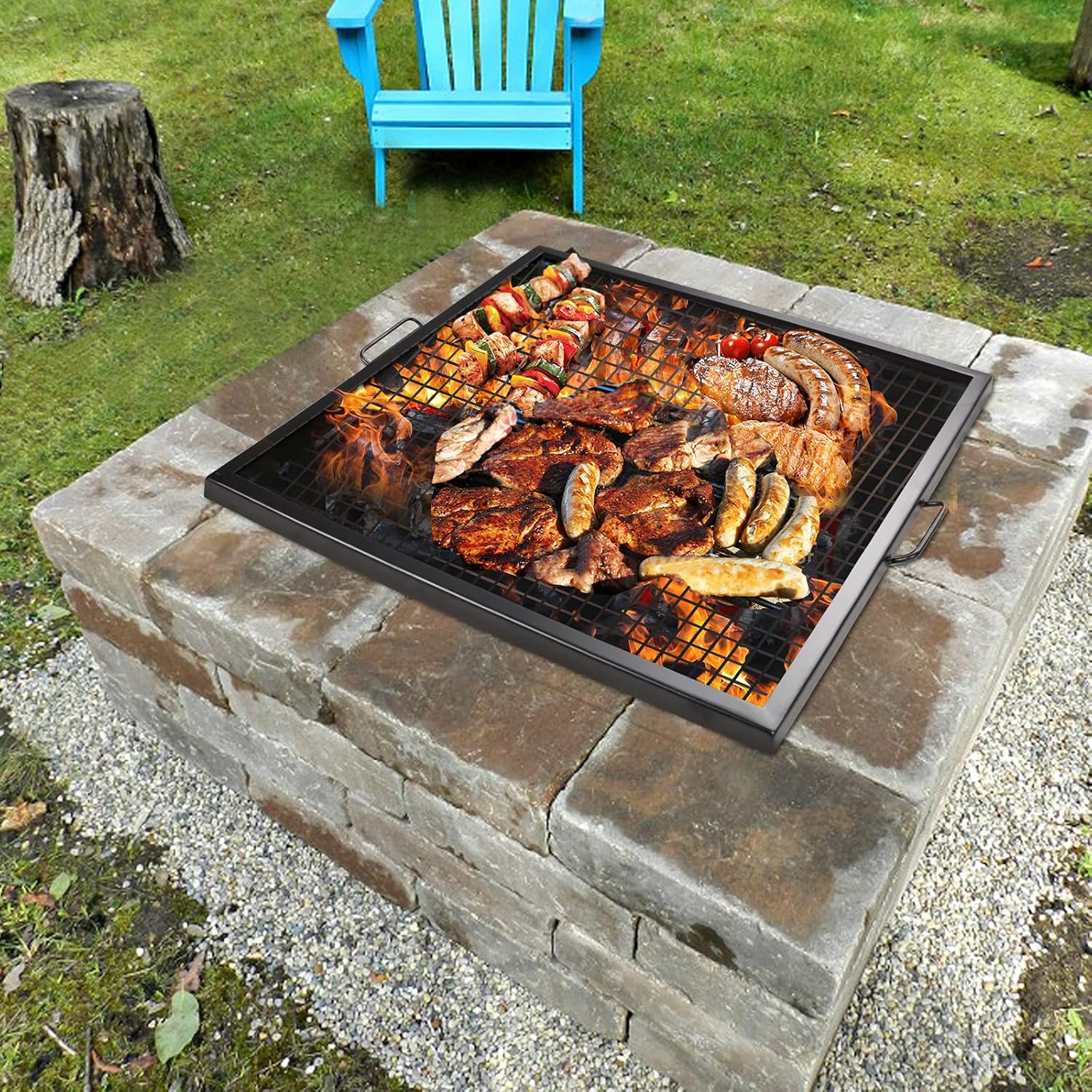 Square Fire Pit Cooking Grill Grate,36×36inch Outdoor Campfire BBQ Rack, Campfire Grill Grate Portable