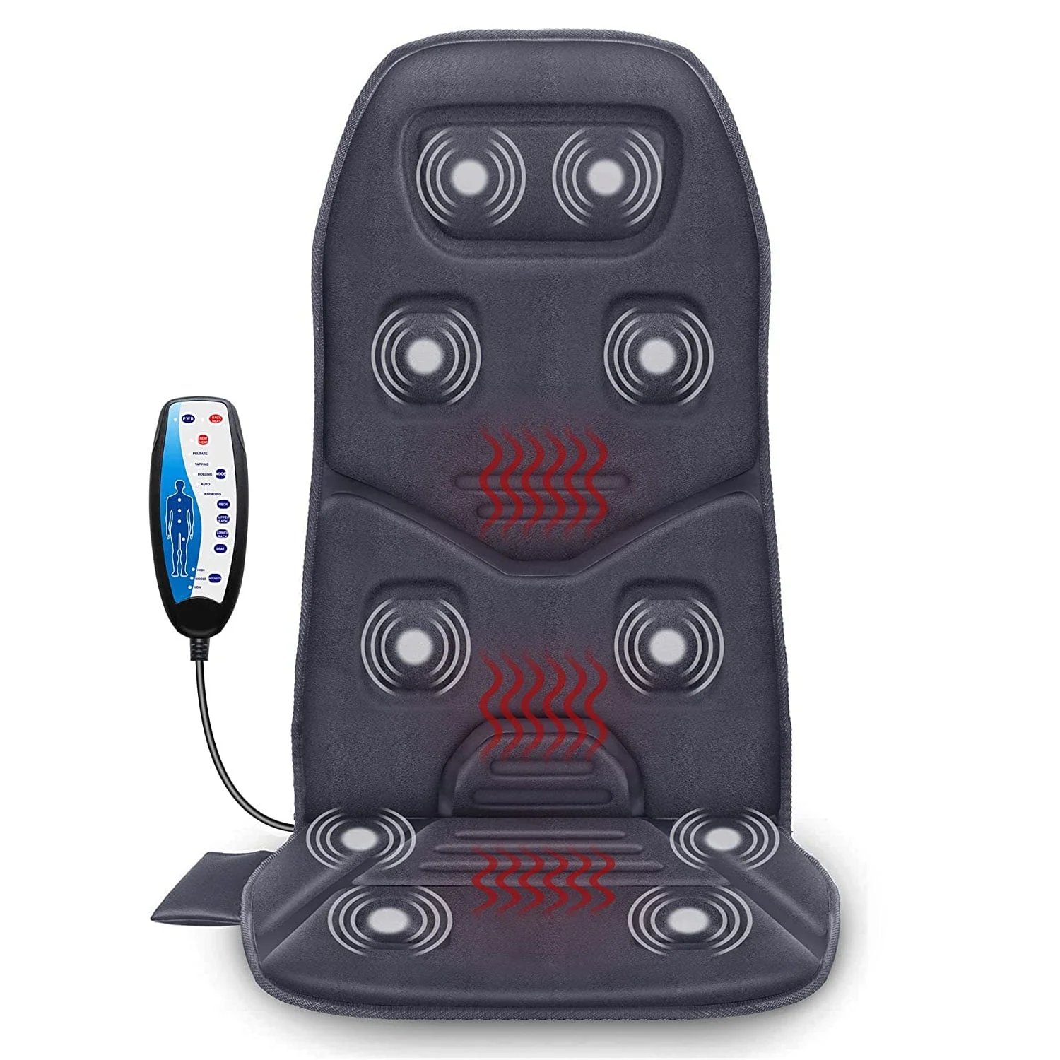COMFIER Motors Massage Seat Cushion with 3 Level Heating Pad, Back Massager, Black, Gift for Men Women, Home/Car Use