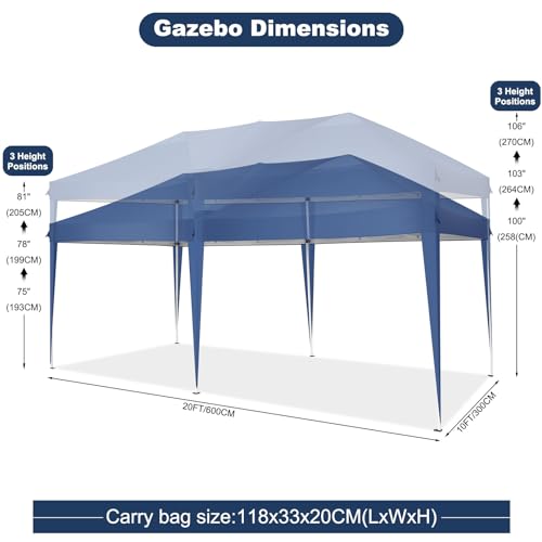 COBIZI Canopy 10x20 Pop Up Canopy Tent with 6 Sidewalls Party Tents for Parties Weddings Backyard Waterproof Canopy Outdoor Commercial Canopy Event