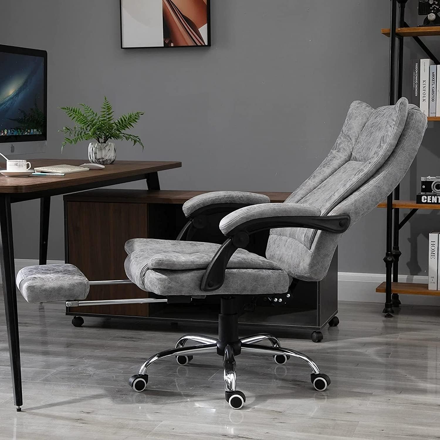 Office Chair Gray Heated Massage Electric Vibration Recliner Game Swivel Chair with Pedals Adjustable Back Recliner Ergonomic Zero-Gravity Chair