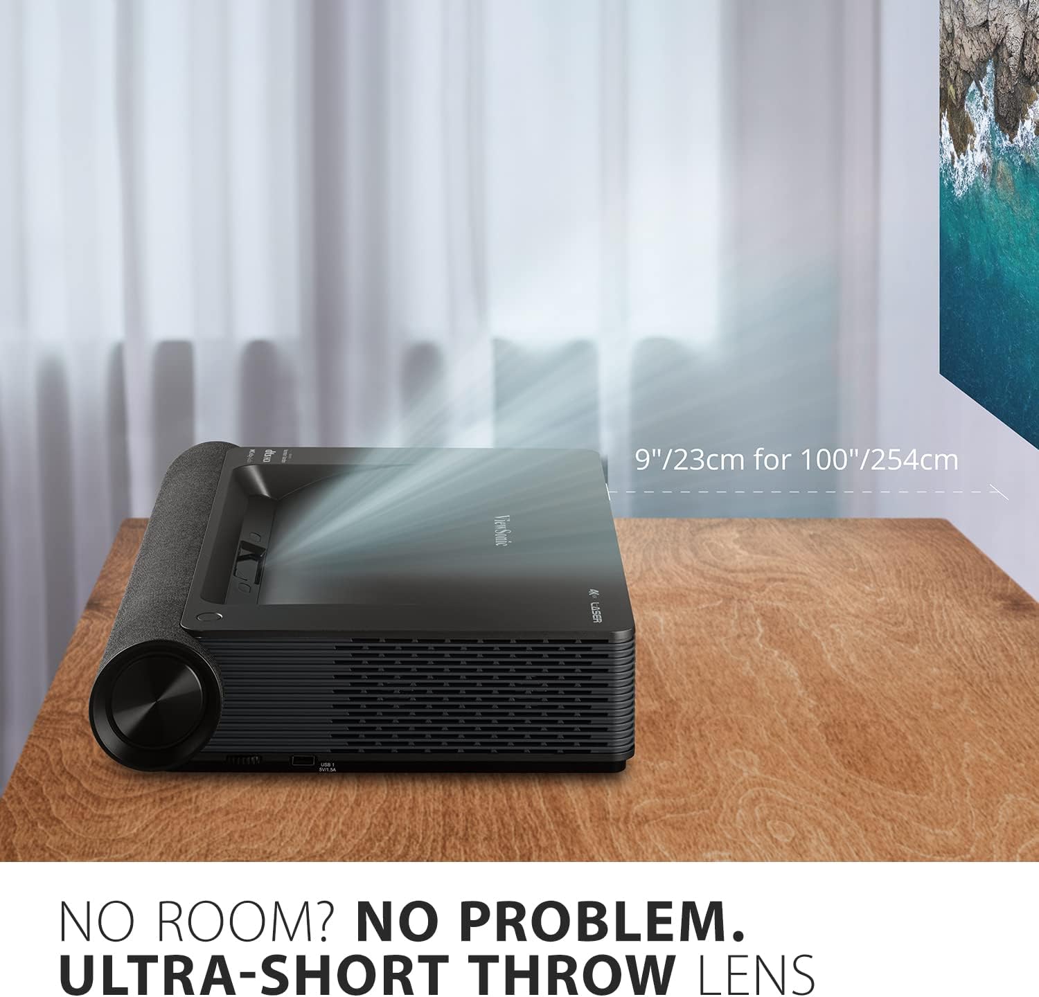 ViewSonic X2000B-4K Ultra Short Throw 4K UHD Laser Projector with 2000 Lumens, Wi-Fi Connectivity, Cinematic Colors