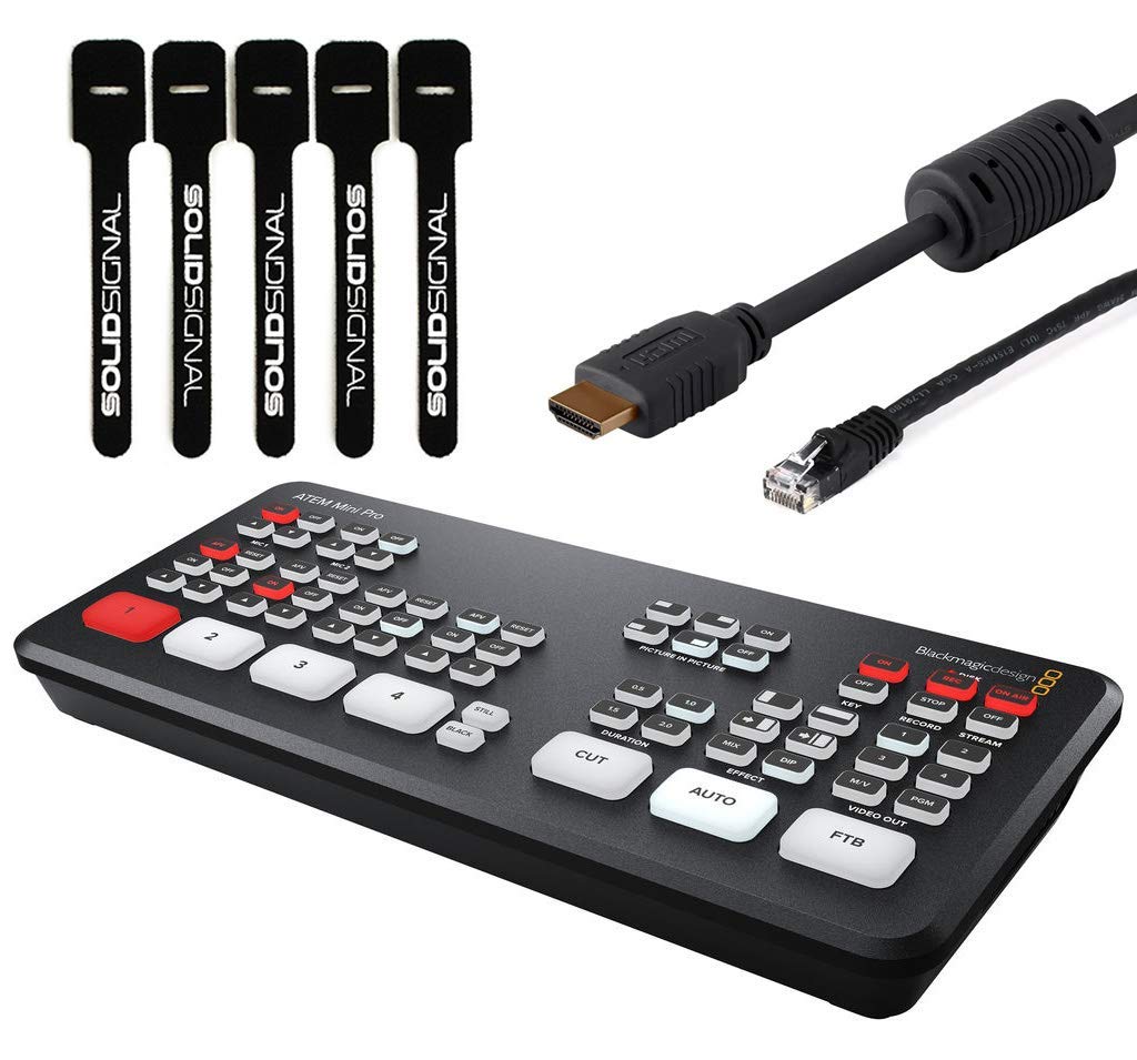 Blackmagic Design ATEM Mini Pro HDMI Live Stream Switcher Starter Bundle with 6’ HDMI Cable, 7’ Cat5e Cable