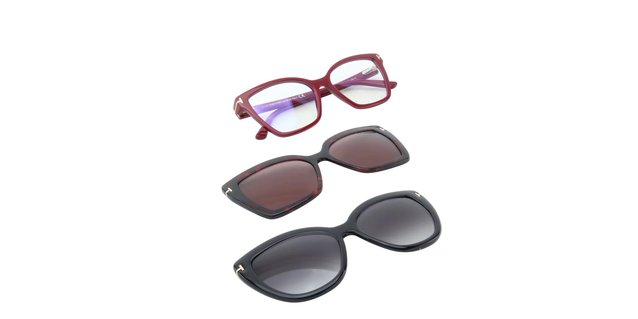 Tom Ford 5641 075 Red Eyeglasses 2 Clips (Black Gray Gradient & Havana Brown)