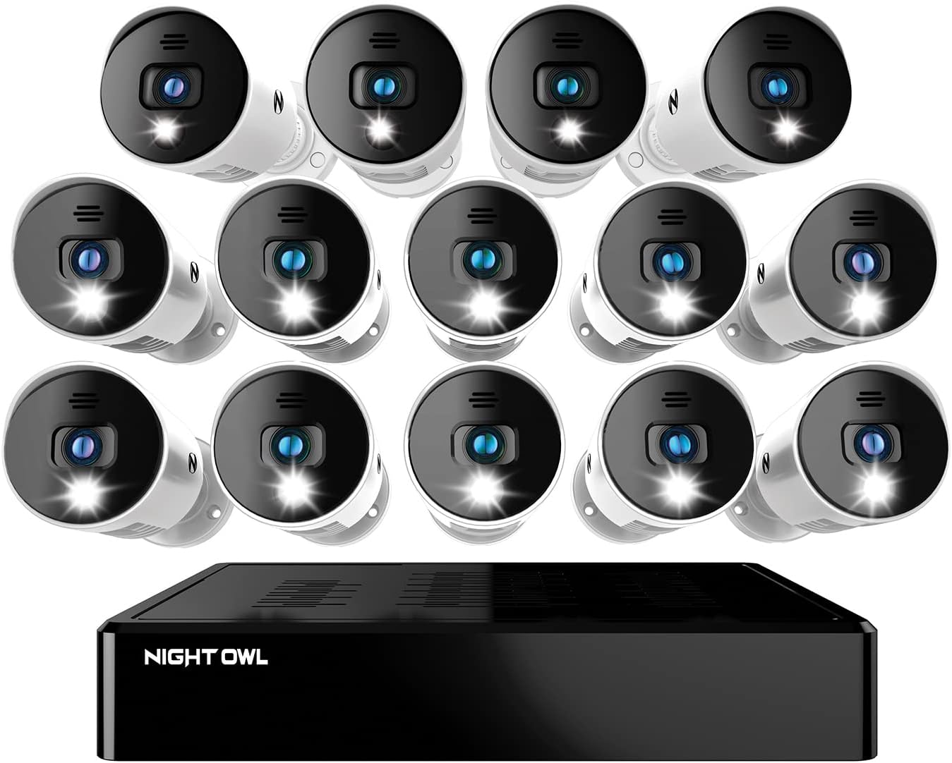 Night Owl 16 Channel Bluetooth Video Home Security Camera System with (12) Wired 1080p HD Indoor/Outdoor Spotlight Cameras with Audio and 1TB Hard