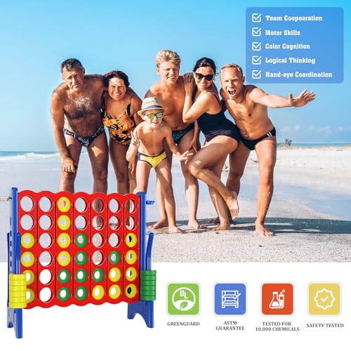Oversized 4 in a Row Connect Game,Giant Carry Bag Included-4 ft WideX3.5 ft Tall,4-to-Score Jumbo with 44 Pieces Rings&Cup Holder