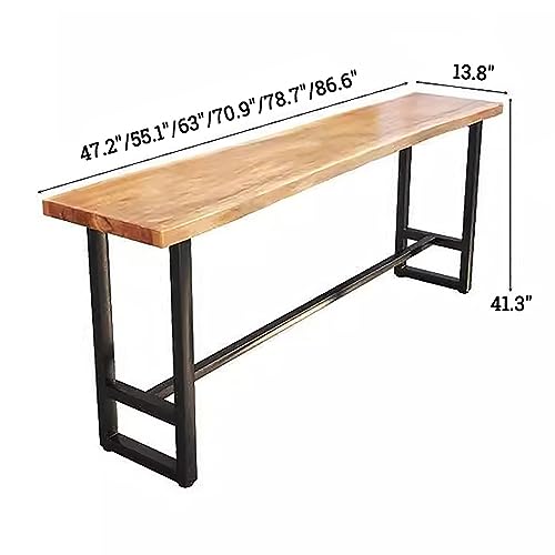 Solid Wood Bar Table,Long Narrow Dining Table Kitchen Table,Live Edge Bar Height Table Pub Tables with Footrest