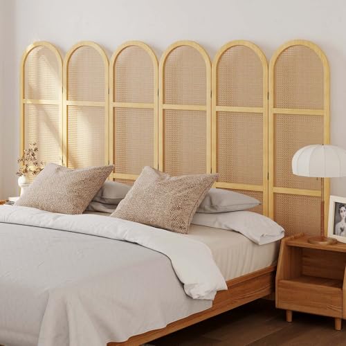 Room Divider and Folding Privacy Screens, Pine Wood 5.6 Ft Double Hinged Rattan Partition Freestanding Wall Room Divider for Home - 3 Panels