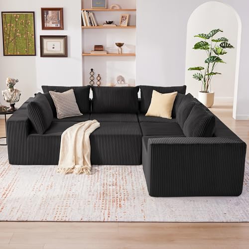 107.4" Cloud Couch Sectional, Modular Sofa with Deep Seat, Plush Corduroy L Shaped Boneless Couch, Convertible Sectional Couches for Living Room