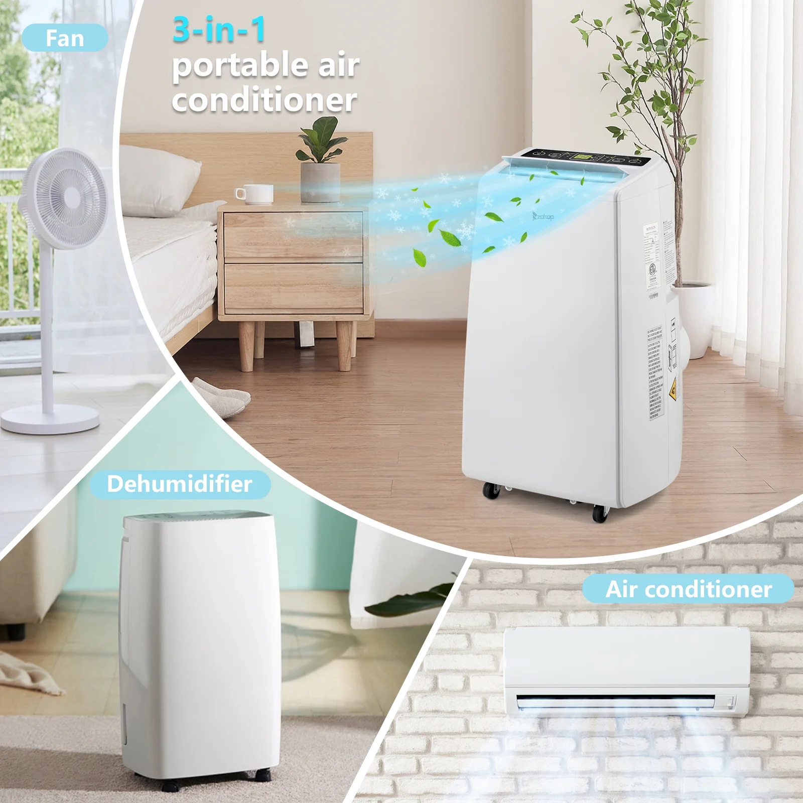 GoDecor Portable Air Conditioner 12000 BTU Power Plug in AC Cold Indoor Room Conditioning System with Cooler, Dehumidifier, Fan, Exhaust Hose
