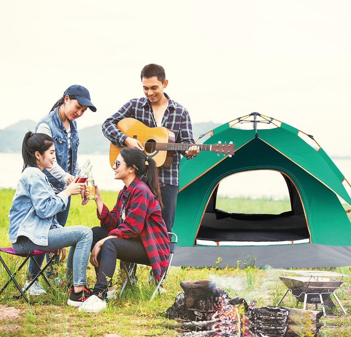 Camping Tent for 2 Or 3 Person,Instant Pop Up Tents, Double Layer Easy Set Up Tent & Shelter