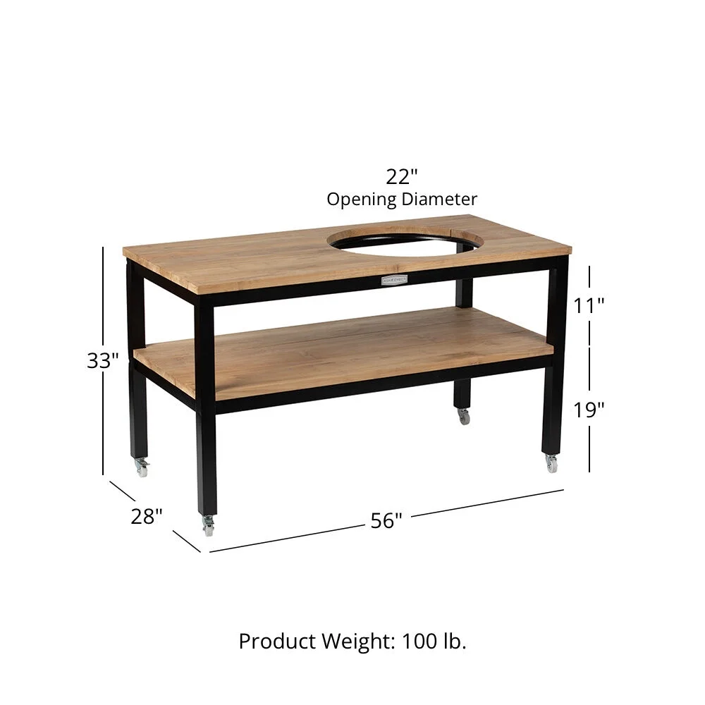 Titan Great Outdoors Grade A Teak Ceramic Grill Table with Aluminum Frame, Fits Large Big Green Egg, Kamado Joe