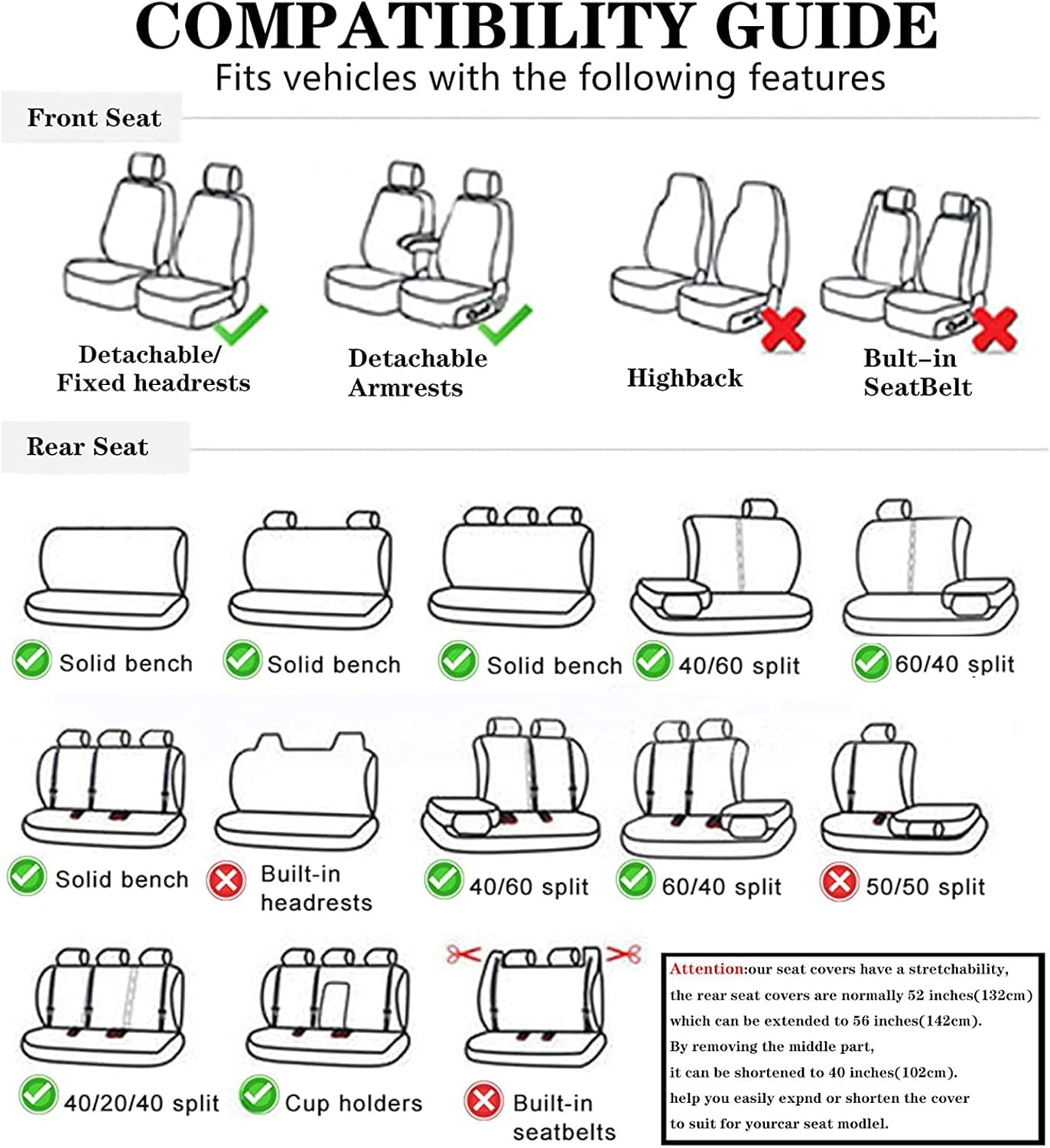 Car Seat Covers Front&Rear 5-Seats Protection,for Crown All Weather Wear-Resistant Full Set Black Red with Pillow