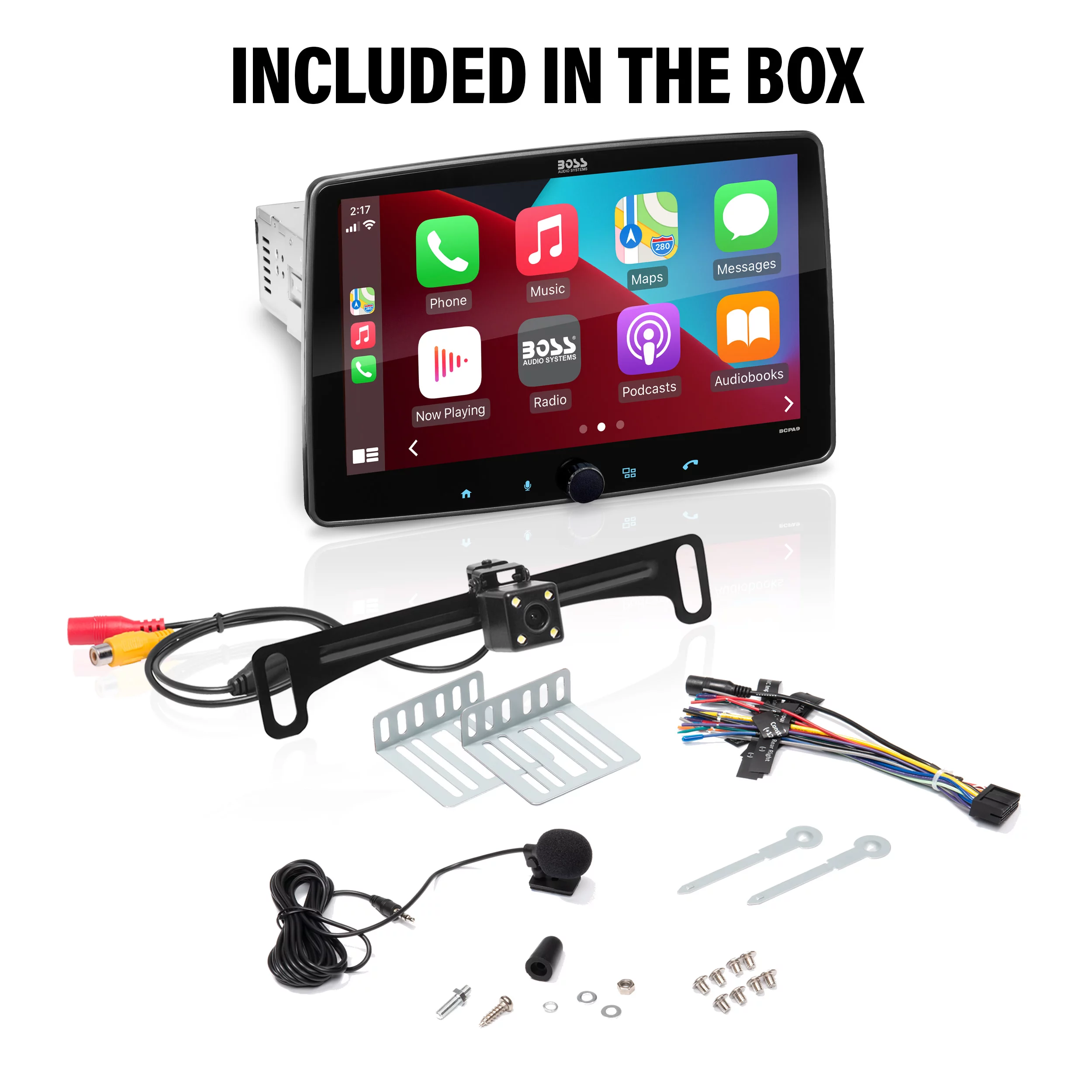 BOSS Audio Systems BCPA9RC CarPlay Android Auto 1 Din Stereo with Backup Camera