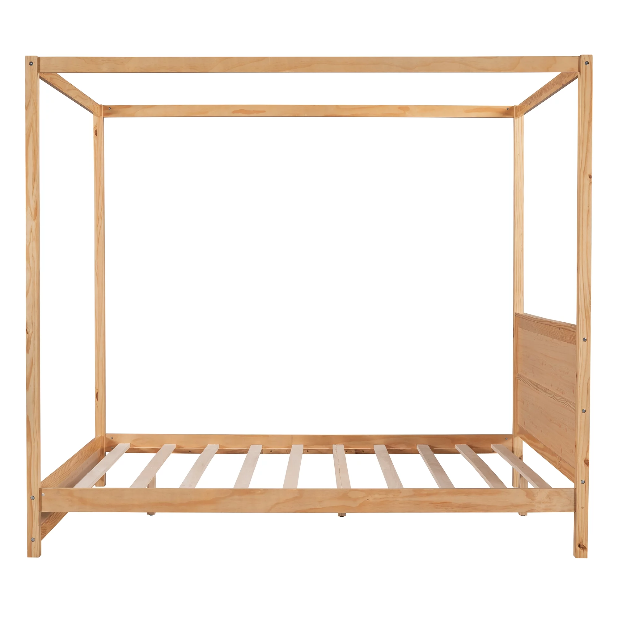 EUROCO Wood Queen Size Canopy Platform Bed with Headboard for Bedroom, Natural