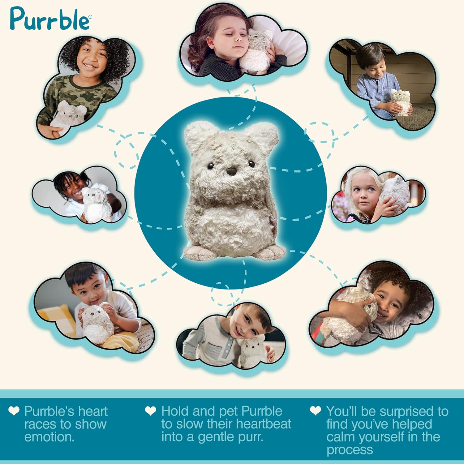 Purrble - Calming Toy Companion with Dynamic Heartbeat and Soothing Purr - Interactive Plush Companion for All Ages