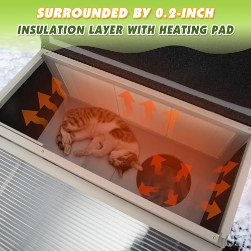Outdoor Cat House, 2-Tier Warm Wood Cat Shelter with Sunlight Roof, Balcony, Jumping Platforms, Kitty Pet Porch Enclosure, Weatherproof, Openable
