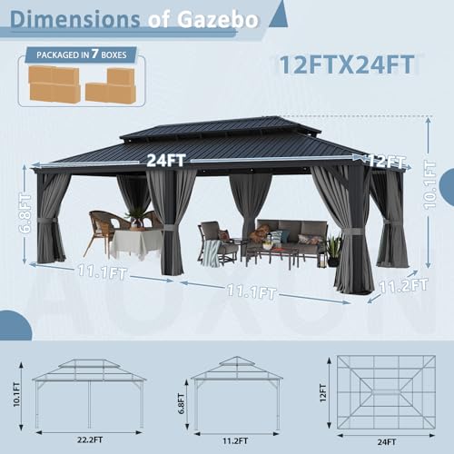 Aoxun 10' X 12' Hardtop Gazebo, Aluminum Outdoor Gazebo with Galvanized Steel Double Top Canopy